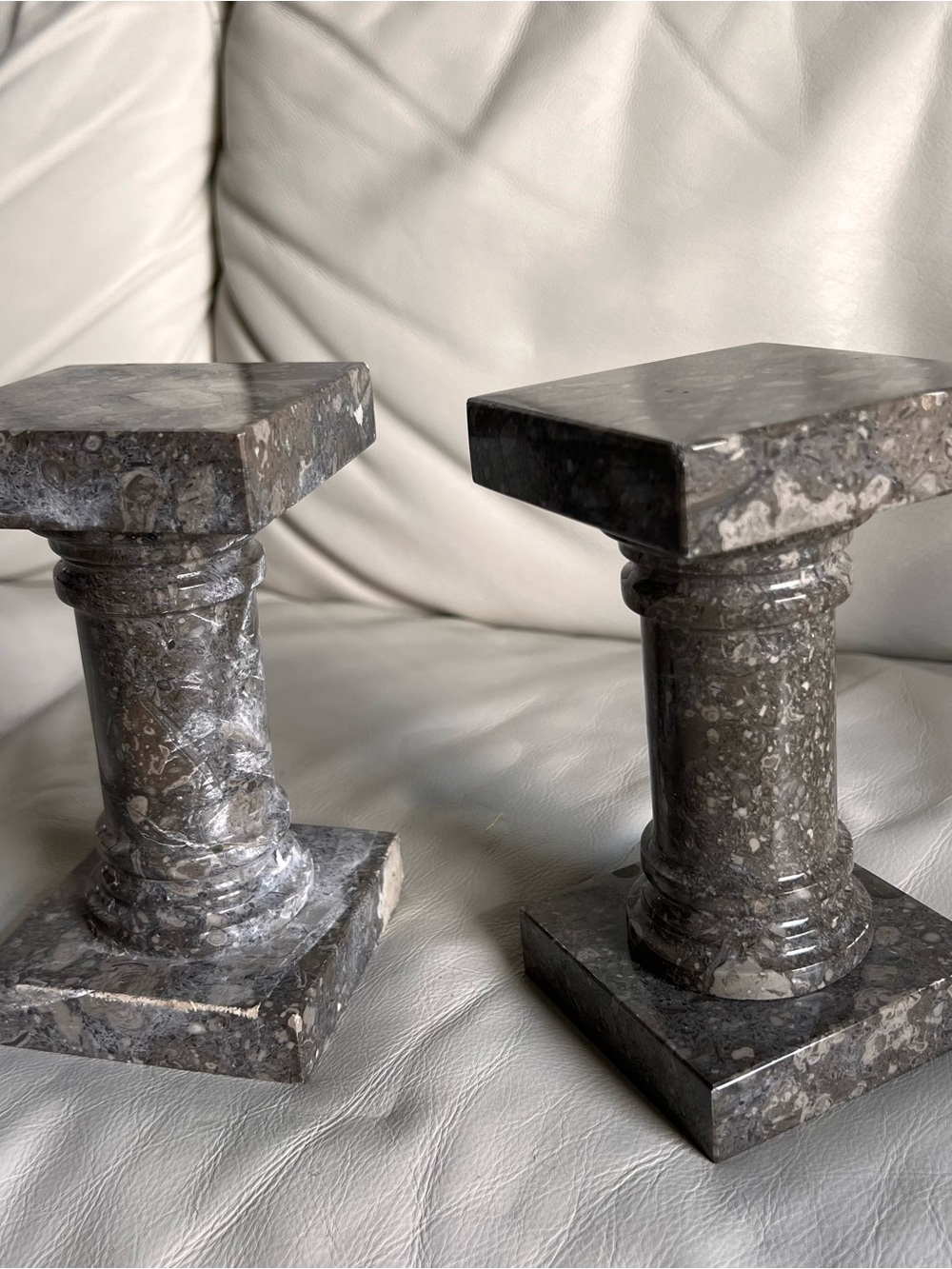 Stone Pillar Accent Bookends – Gray Marble Display Stands Heavy